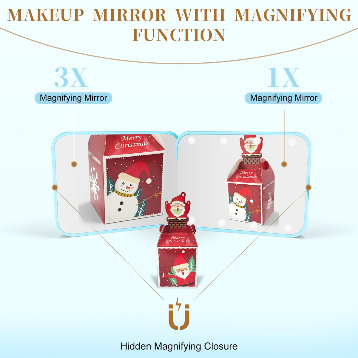 Compact Mirror with Light, 1X/3X Magnification LED Pocket Mirror for Women