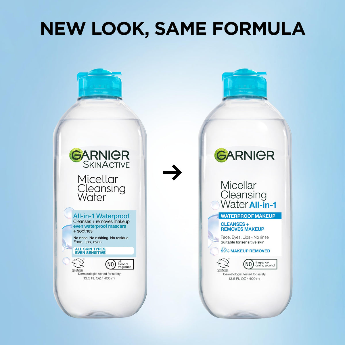 Garnier SkinActive Micellar Water For Waterproof Makeup, Facial Cleanser & Makeup Remover, 13.5 Fl Oz (400mL), 1 Count (Packaging May Vary)