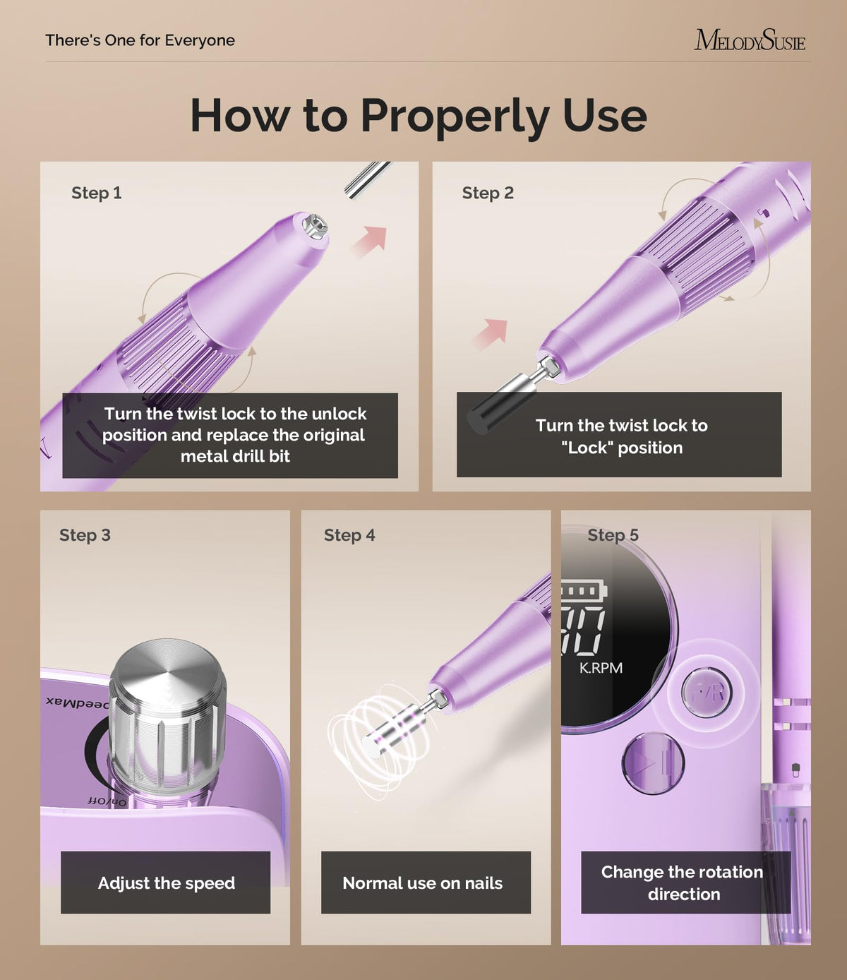 MelodySusie Clip-On SC320F Rechargeable Nail Drill 30,000 RPM for Beginners