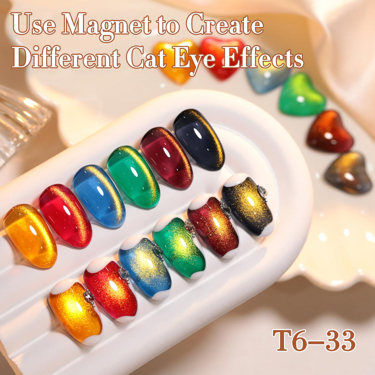 Double Rhythm Cat Eye Gel Nail Polish Set of 6 Same Color Same Bottle 0.5 Oz Shimmer Glitter with Magnet Holographic Magnetic UV Nail Polish Kit (Blush Fuchsia Magenta Purple Violet Lavender -T6-107)