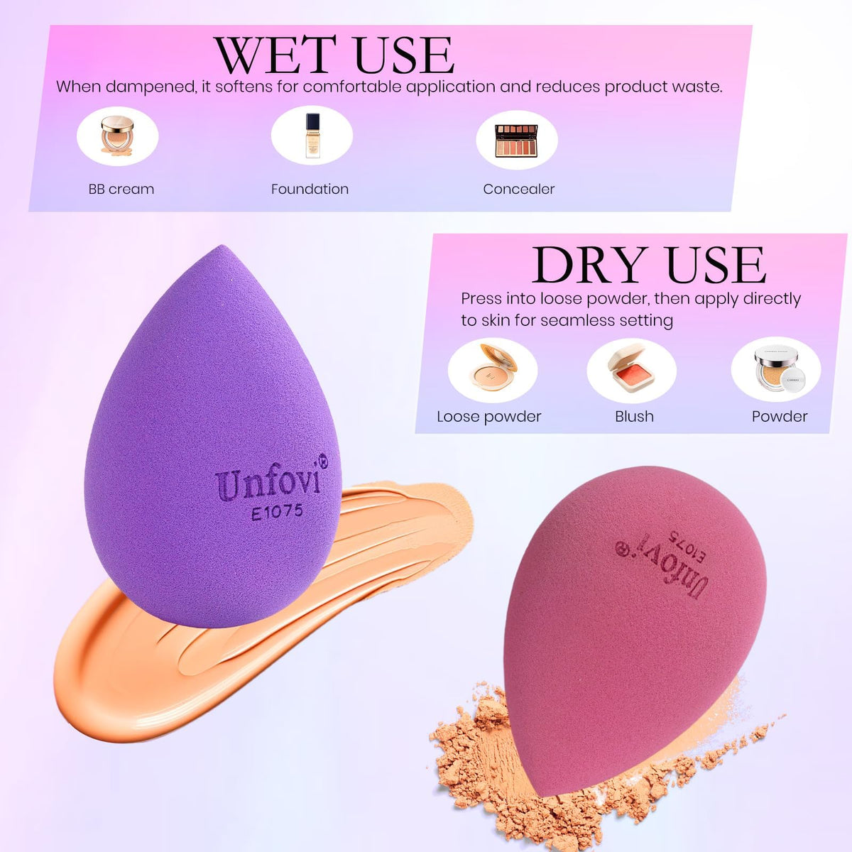 7-Pack Makeup Sponges Set, Cosmetic Sponge for Foundation & Concealer, Latex-Free Reusable Beauty Face Blender, Soft Makeup Blenders for Liquid, Cream, Powder Wet/Dry Application (Multi)