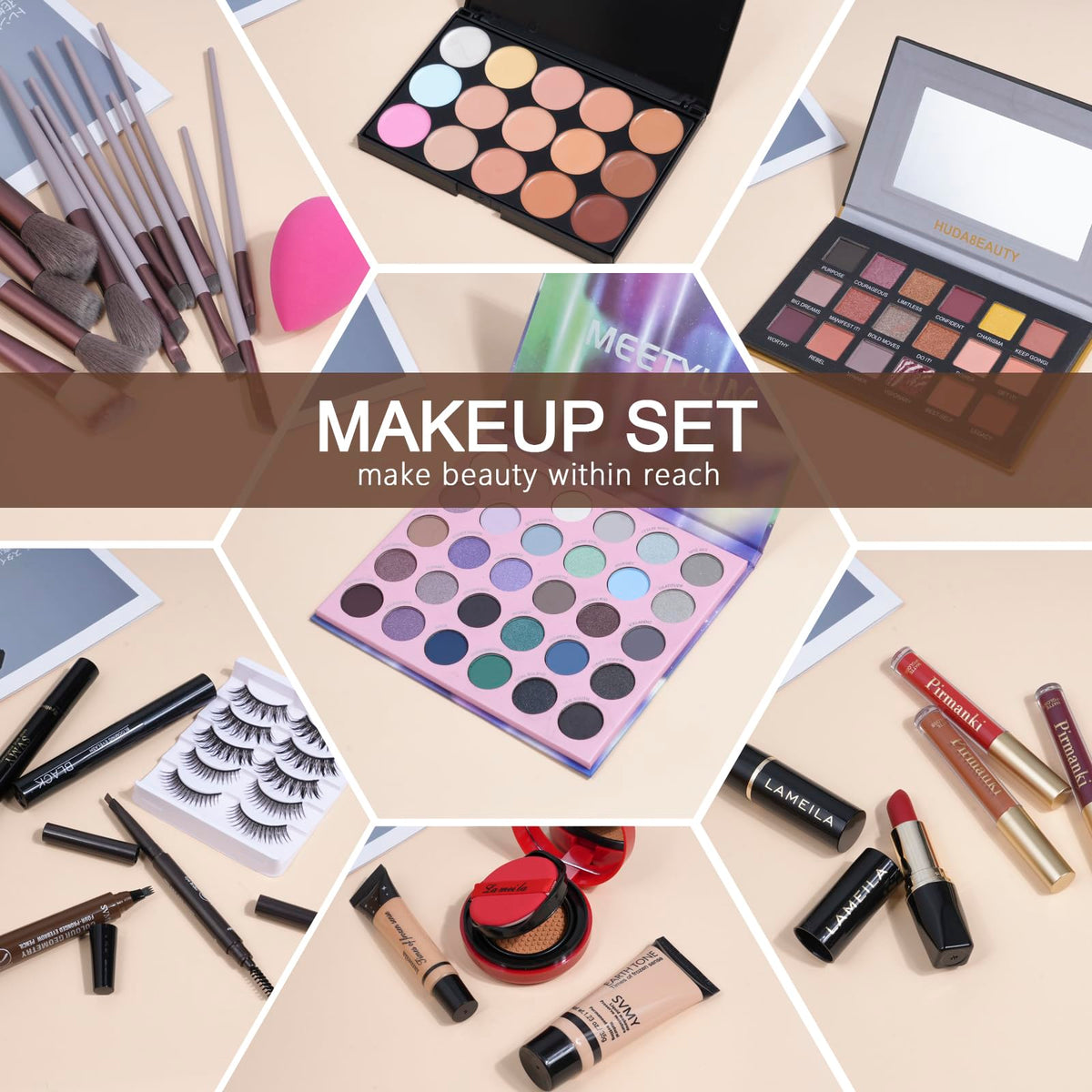 Makeup Set for Women Full Kit Includes, eyeshadow、 liquidfoundation,Loose powder,Eyebrow pencil,Lipstick Eye Pencil Makeup BrushesMakeup practice board 4-color lip gloss set