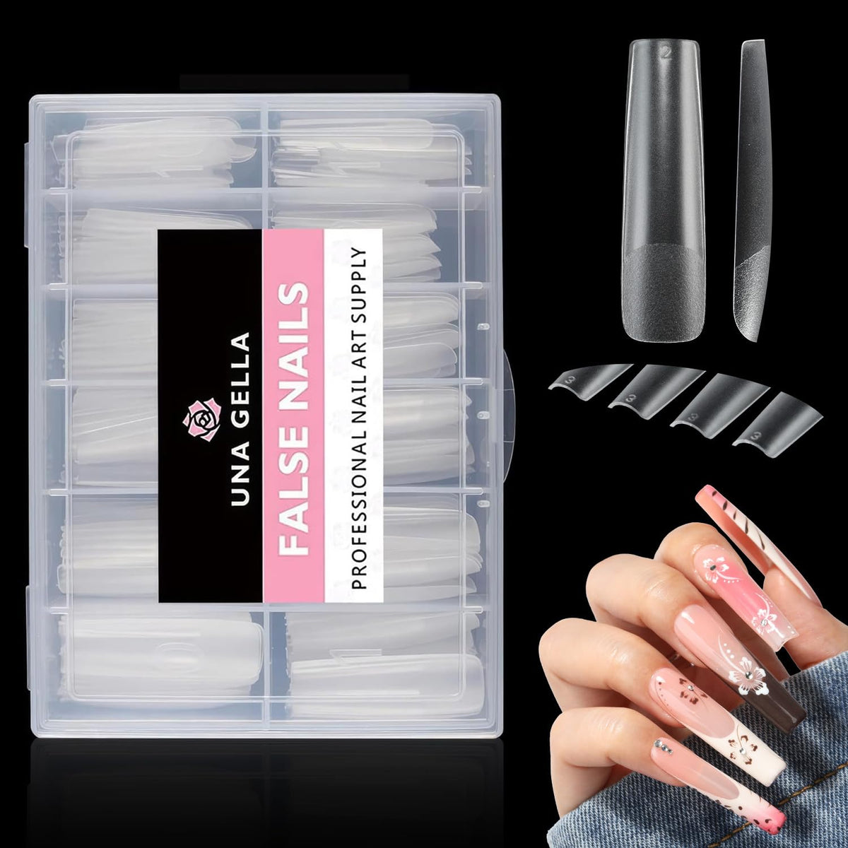 UNA GELLA Square Nail Tips XXL Long Half Cover Gel Tips 120PCS