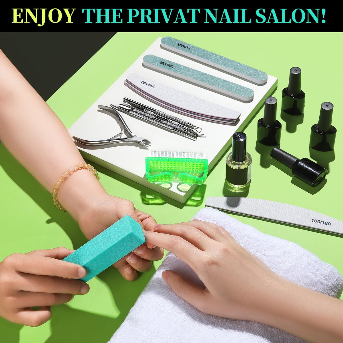 FANDAMEI Nail Care Kit, Nail Files 100/180, Nail Buffer Block, Cuticle Nippers, Cuticle Trimmer, Cuticle Pusher, Nail Tools, Nail Kit, Pedicure & Manicure Tools, Nail Prep Kit, Manicure Kit for Women