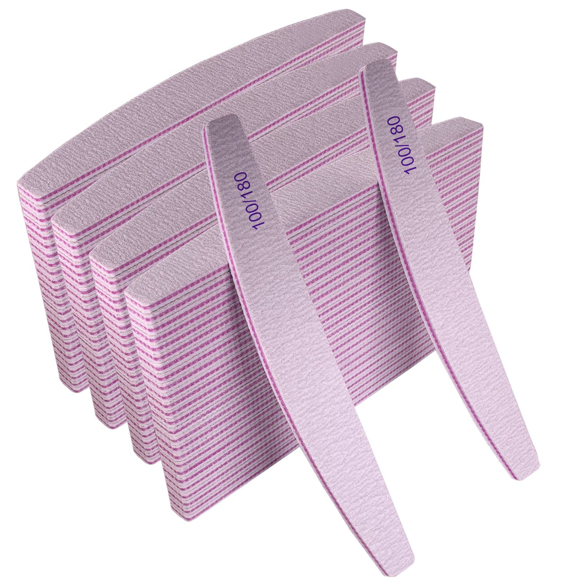50 Pcs Nail File, Emery Board Nail Files for Acrylic Nails and Natural Nails, 100/180 Grit Double Sided Fingernail File Gel Nail Professional Reusable Washable Manicure Pedicure Kit Set Gray