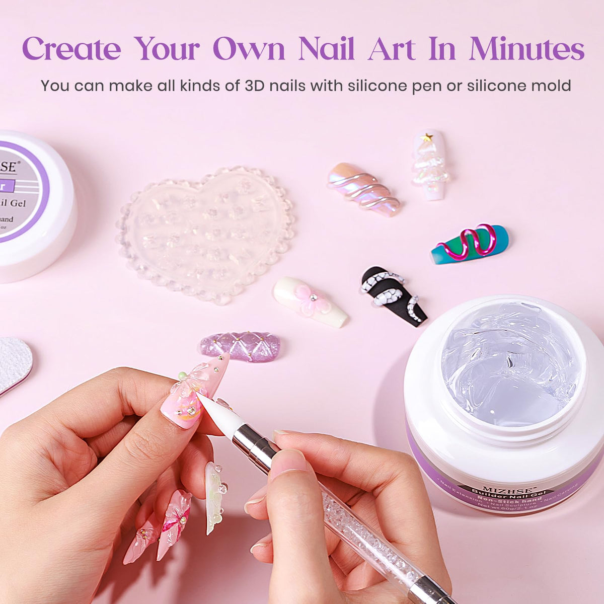MIZHSE 3D Nail Scupting Gel for Nail Art, 6PCS Neon Colors Non-sticky