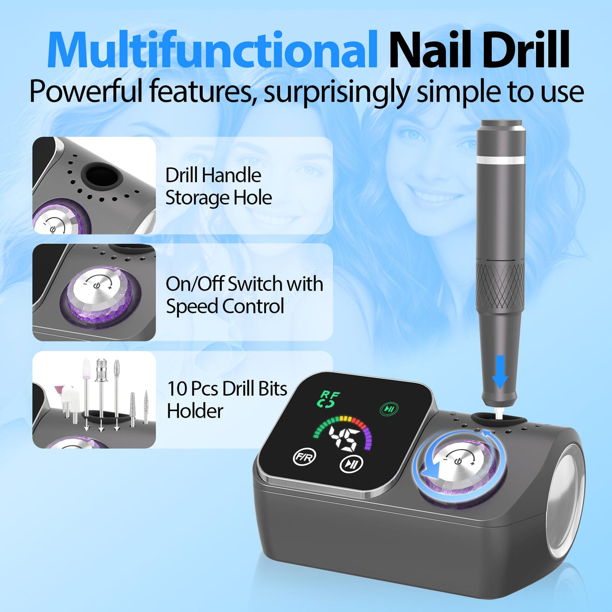 45000RPM Professional Corded Nail Drill E-File Kit for Salon Home