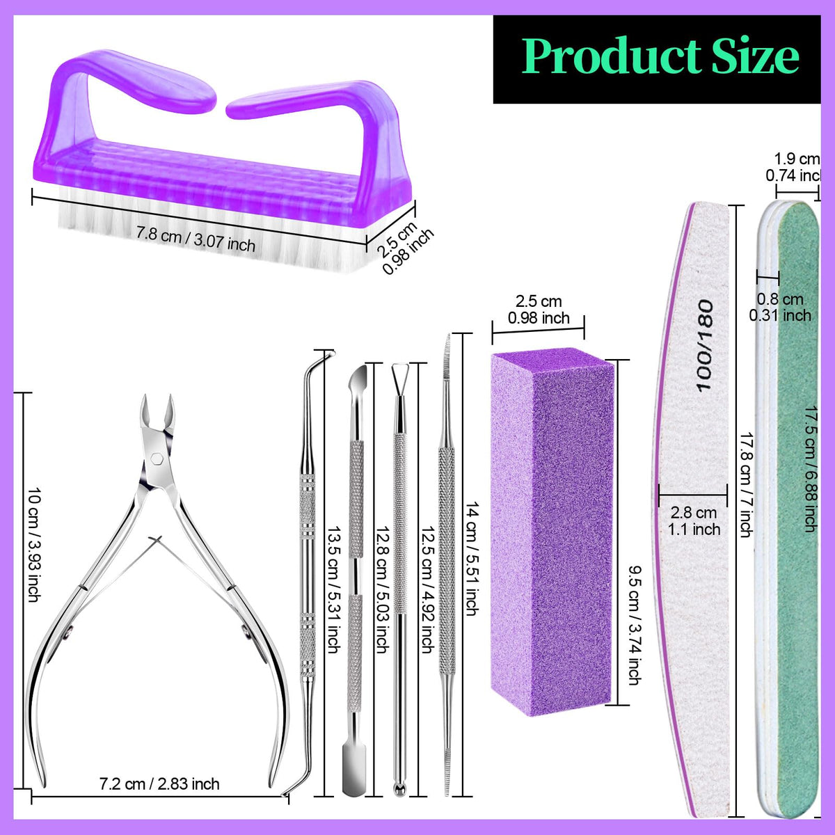 FANDAMEI Nail Care Kit, Nail Files 100/180, Nail Buffer Block, Cuticle Nippers, Cuticle Trimmer, Cuticle Pusher, Nail Tools, Nail Kit, Pedicure & Manicure Tools, Nail Prep Kit, Manicure Kit for Women