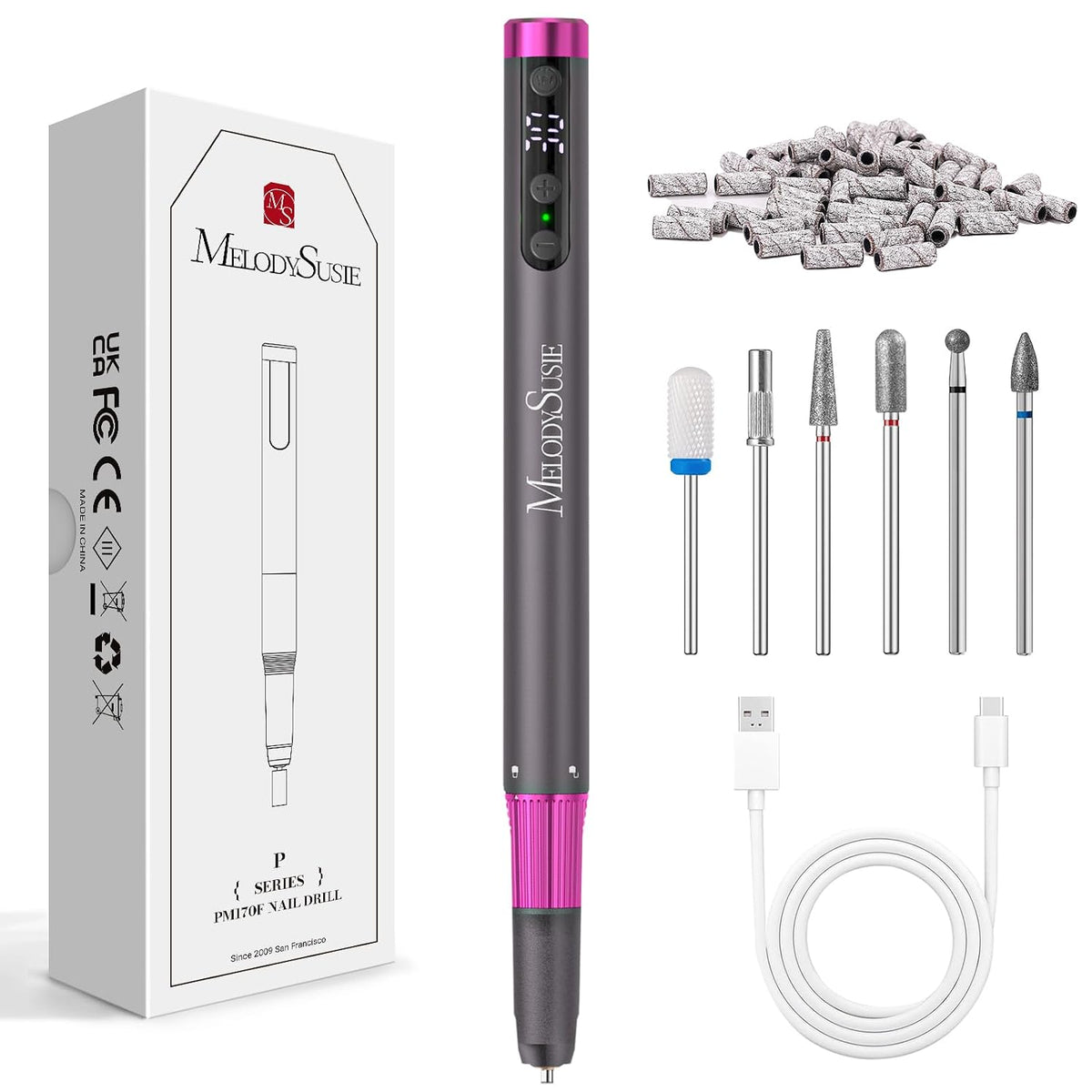 MelodySusie Pen-Shaped Cordless Nail Drill 30,000RPM PM180G for Nail Artist
