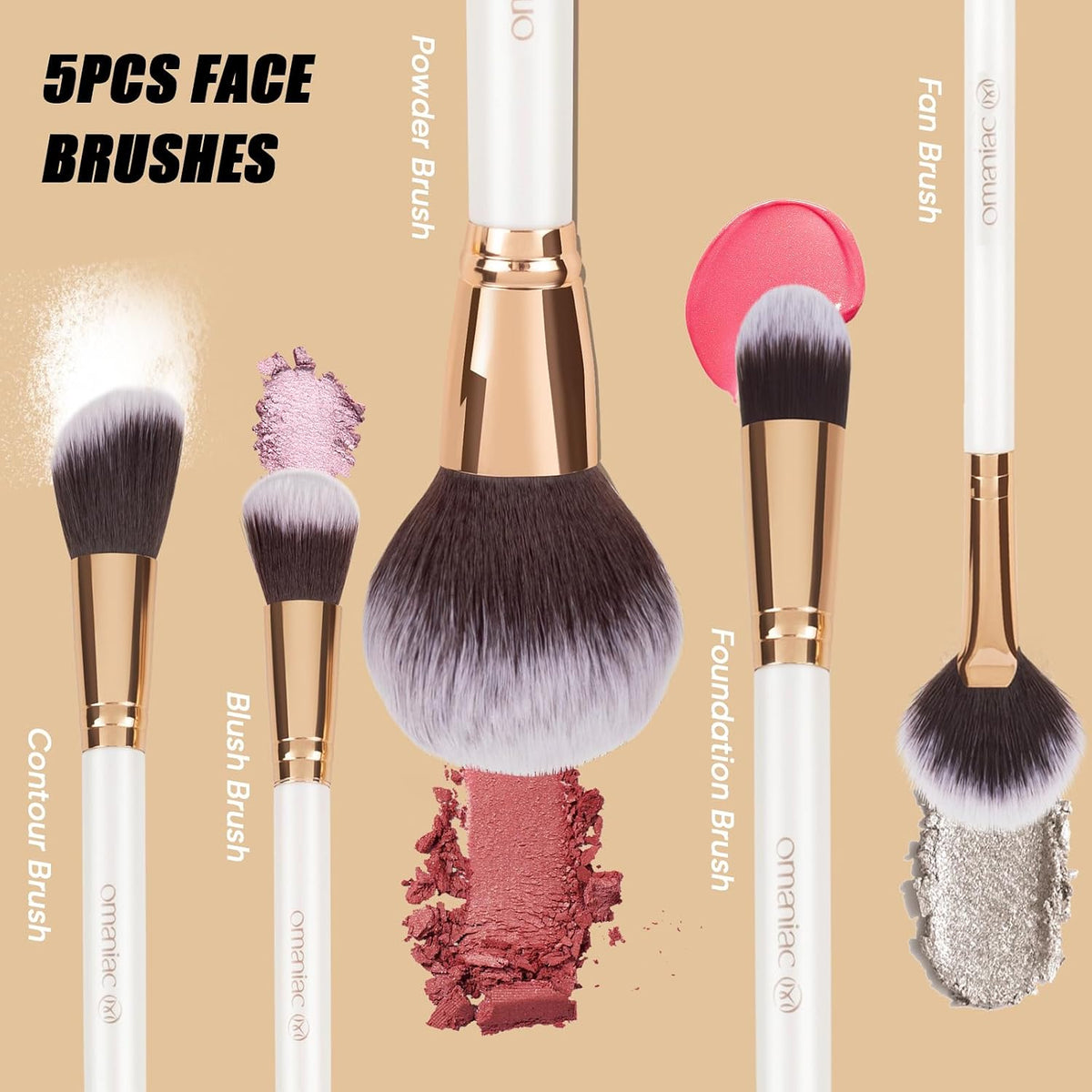 OMANIAC Makeup Brush Set Professional, 12 Pearlescent Wood Handle Makeup Brushes, Premium Cruelty-Free Synthetic Fiber Hair, Travel Make up Brushes Set with Case (Black).