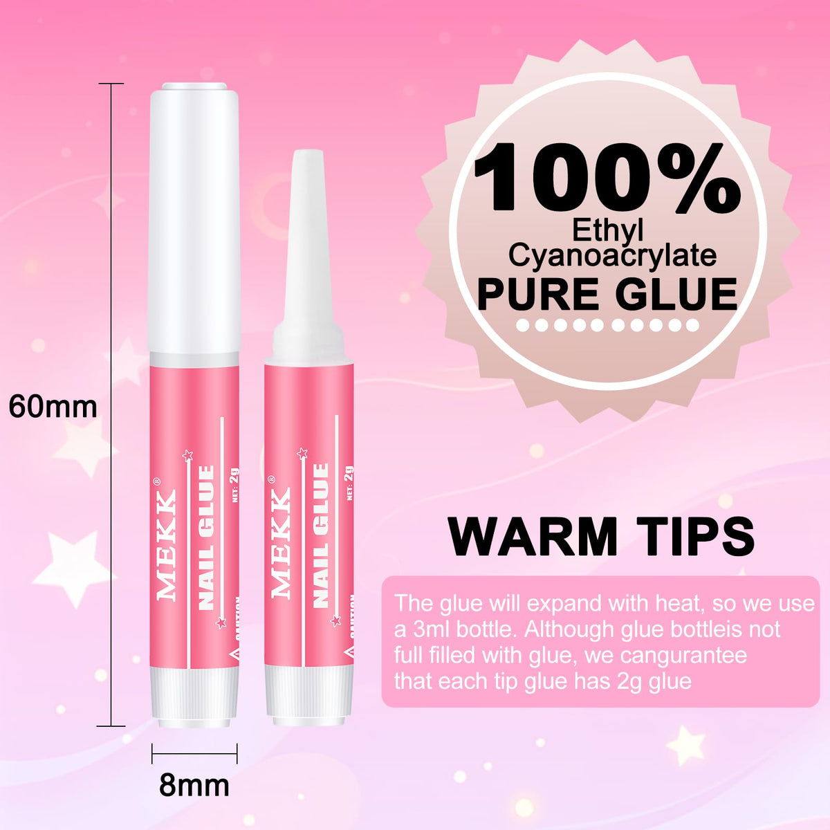 MEKK Nail Glue,Nail Glue for Press Ons & Acrylic Nail Tips,Pro-Strong Adhes