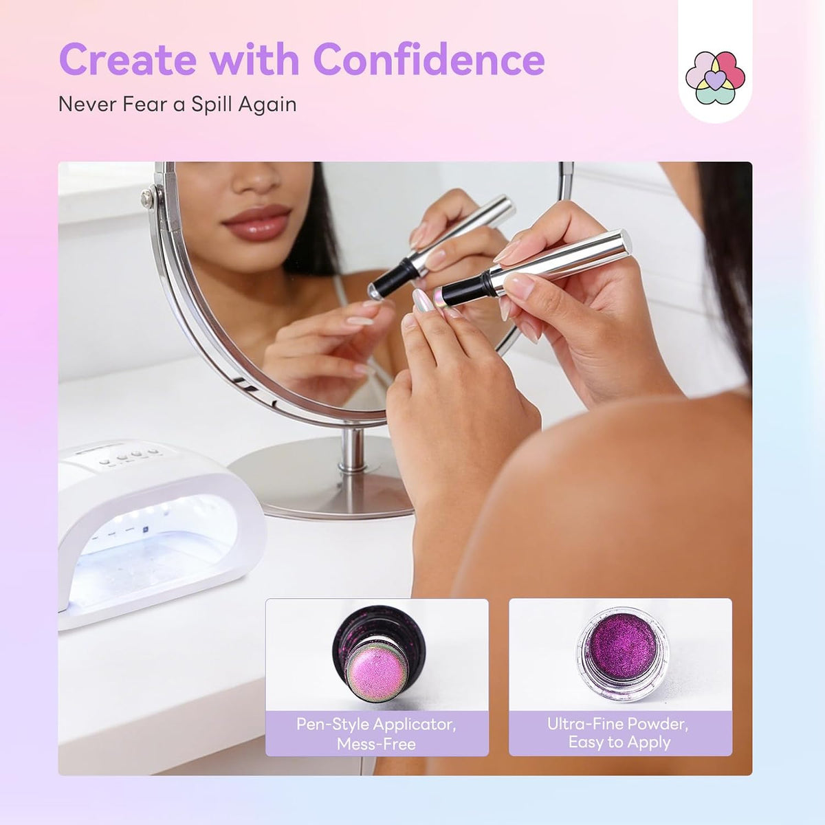 SAVILAND Air Cushion Chrome Nail Powder Pen for Beginners, Mermaid
