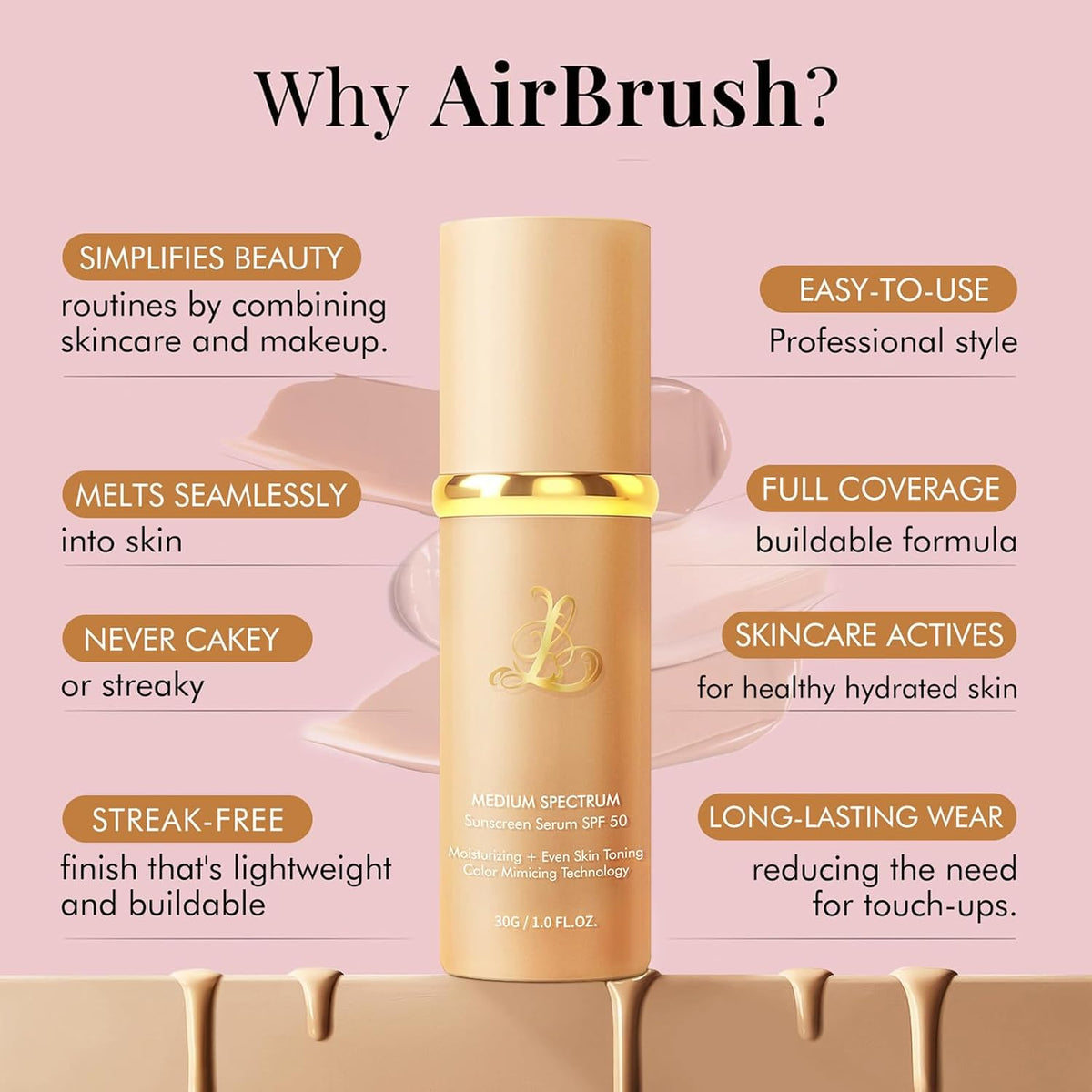 Color Changing Foundation 4-in-1 with SPF50, Match Liquid Foundation Medium