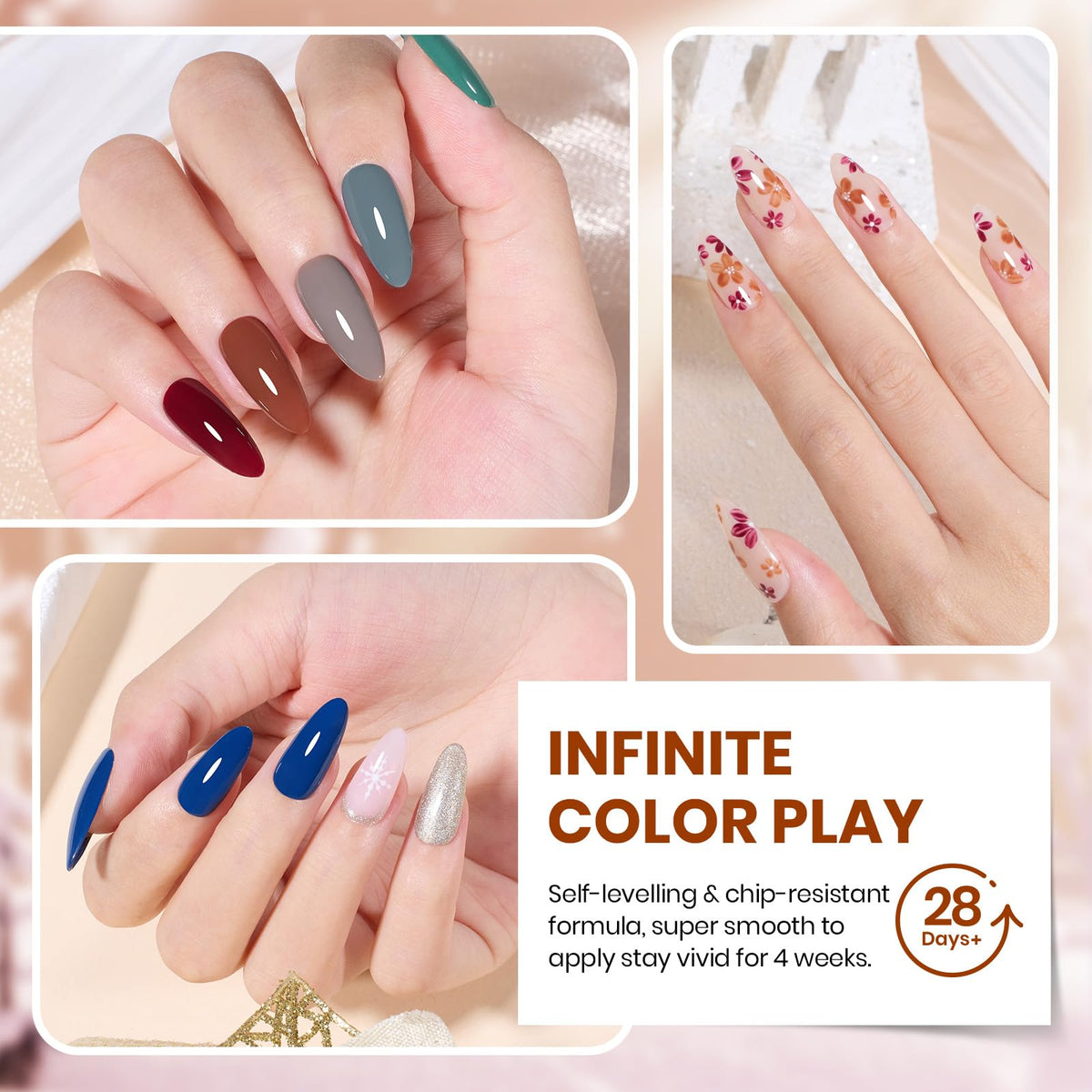 Beetles Fall Gel Nail Polish Set, 23Pcs Brown Burgundy Red Nude Pink