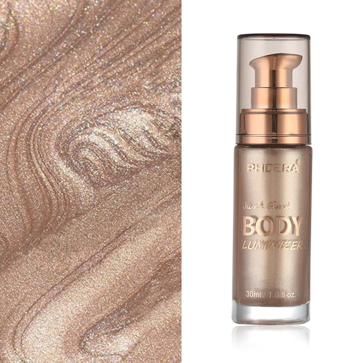 Body Shimmer Oil, Rose Gold Natural Glow Luminizer, Brush Include, 1oz