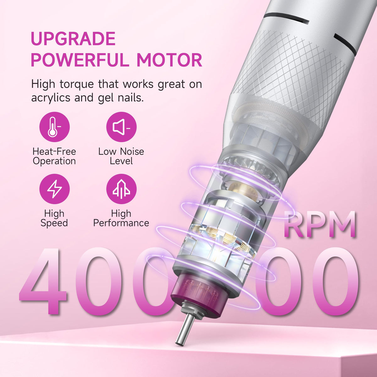Electric Nail Drill Professional, Portable Nail File for Acrylic Gel Nails, Cordless Rechargeable Ultra Power Nail Drill Kit 40000RPM, Salon-Grade Efile Nail Machine (Dark Grey)
