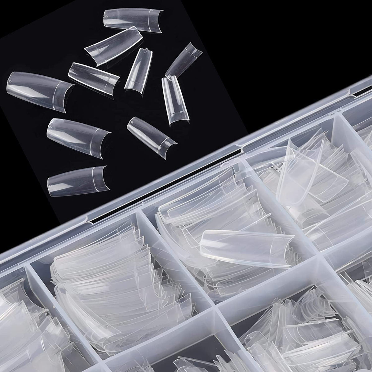 1000pcs Clear and Natural Acrylic Nail Tips,10 Size French Nail Tips For Acrylic Nails Half Cover False Nails Extension Artificial Fingernails
