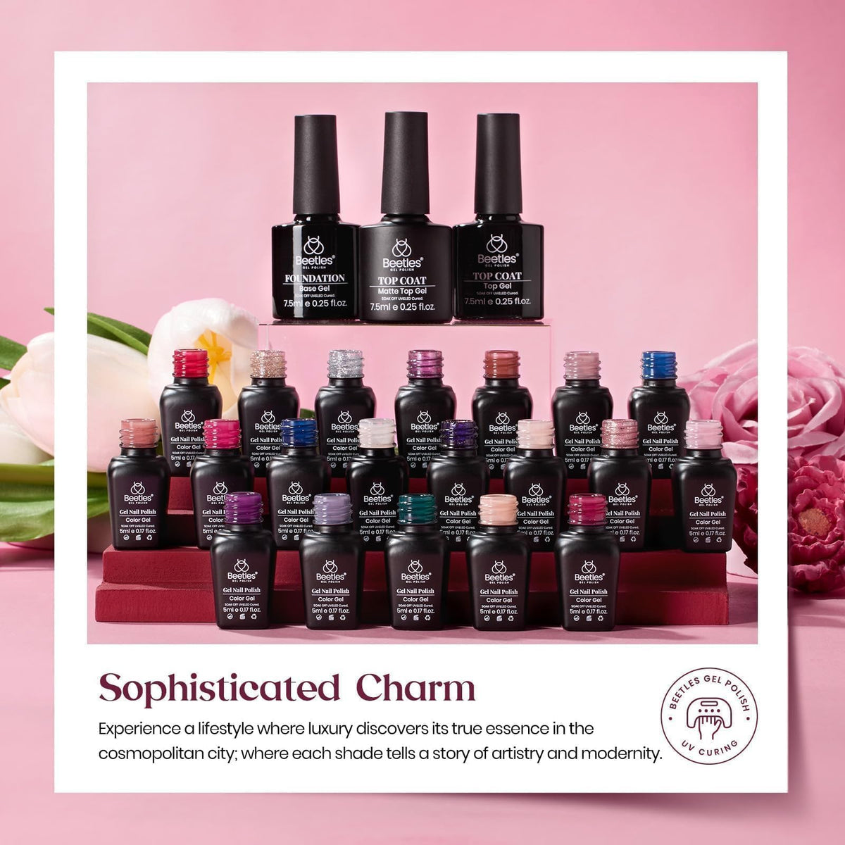 Beetles Fall Gel Nail Polish Set, 23Pcs Brown Burgundy Red Nude Pink