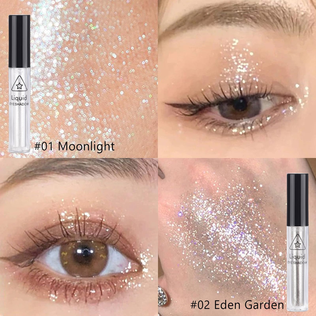 6Pcs Liquid Glitter Eyeshadow Eyeliner, Korean Makeup, Bling Under Eye Shadow, Shimmer Eye Make Up Valentine's Gift Set,Long Lasting,Quick Drying & Pigmented Loose Glitter Glue for Crystals Makeup