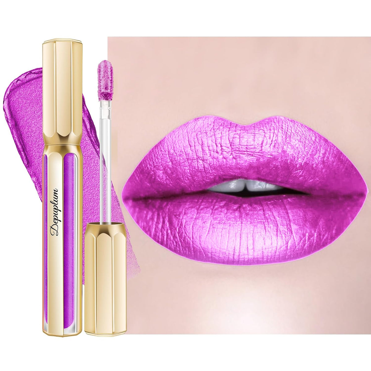 Depuplum Purple Lipsticks for Women Metallic Glitter Lipstick Long Lasting