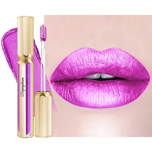 Depuplum Purple Lipsticks for Women Metallic Glitter Lipstick Long Lasting