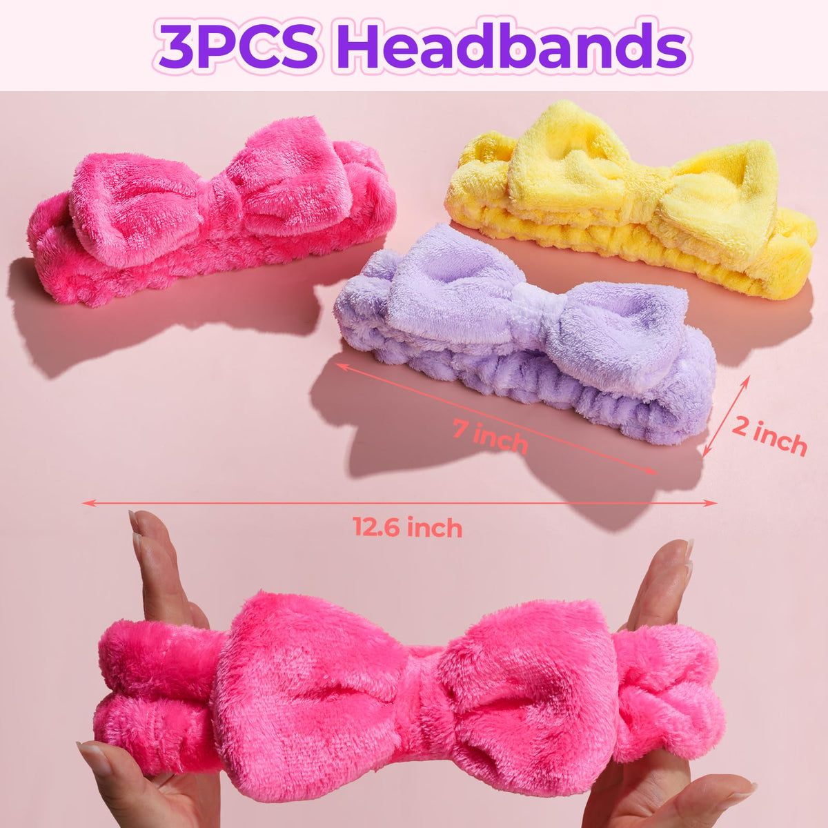 LEOBRO Spa Headband, 6pcs Makeup Headbands and Hair Scrunchies, Bow Skin Care Headband for Washing Face for Teen Girls Women, Easter Basket Valentines Christmas Gift for Girls, Black & White & Gray