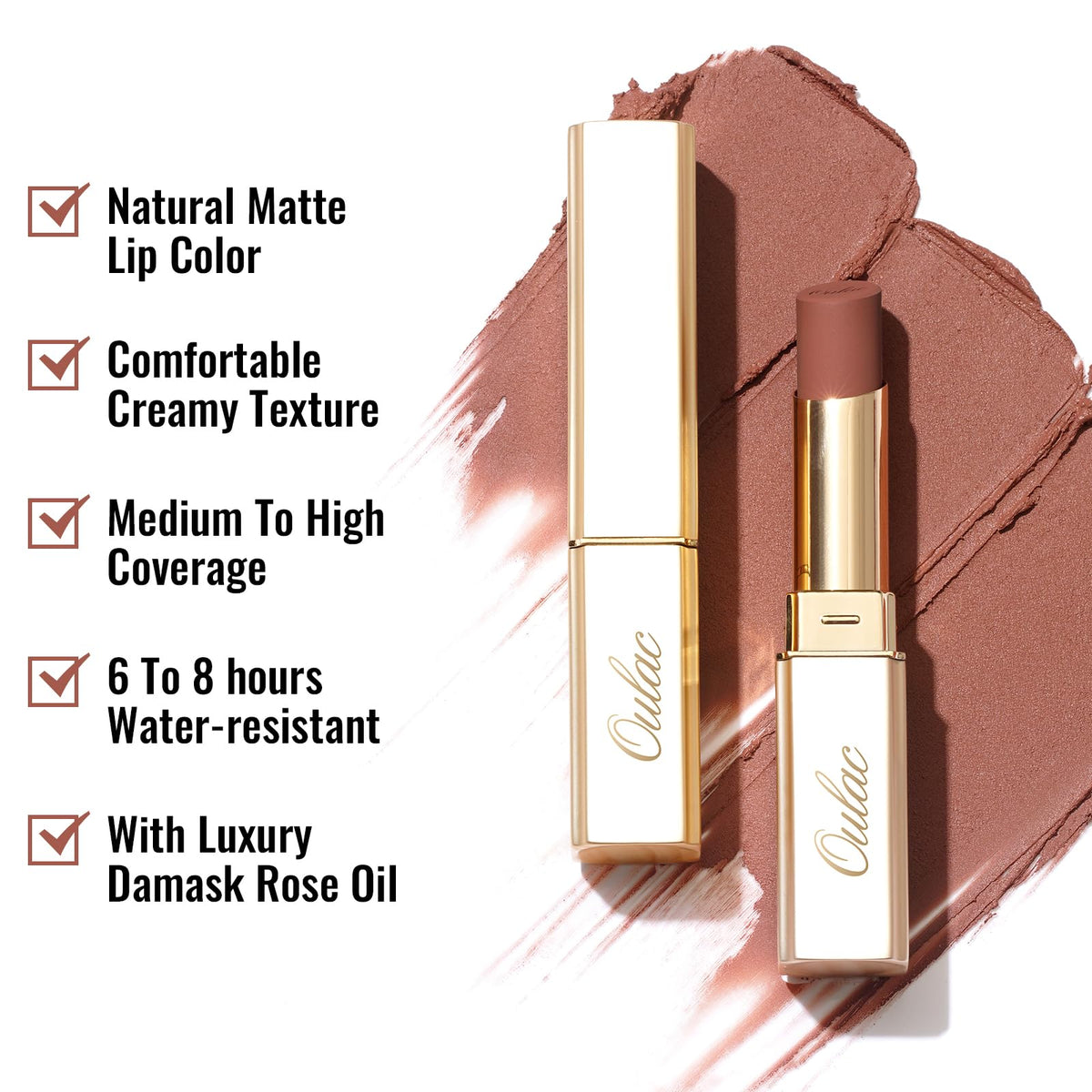 Oulac Red Matte Lipsticks for Women, Silky Velvet Matte Lipstick, Terracotta High Impact Lip Color, Soft Smooth Texture, Not Dry Lightweight Formula Infused with Vitamin E, RM06