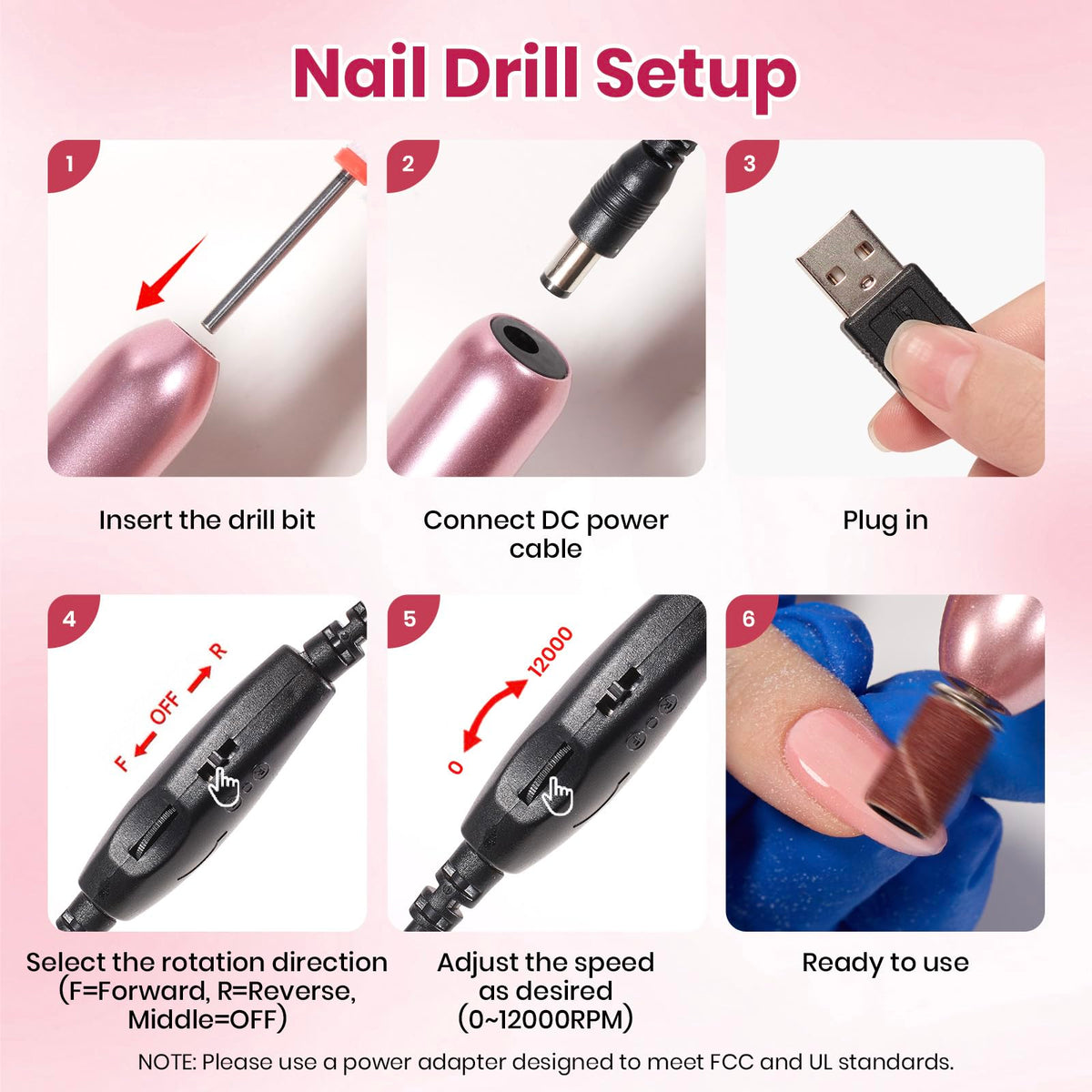 Beetles Electric Nail Drill Kit, 7 Drill Bit 0-12000 RPM Electric Nail File