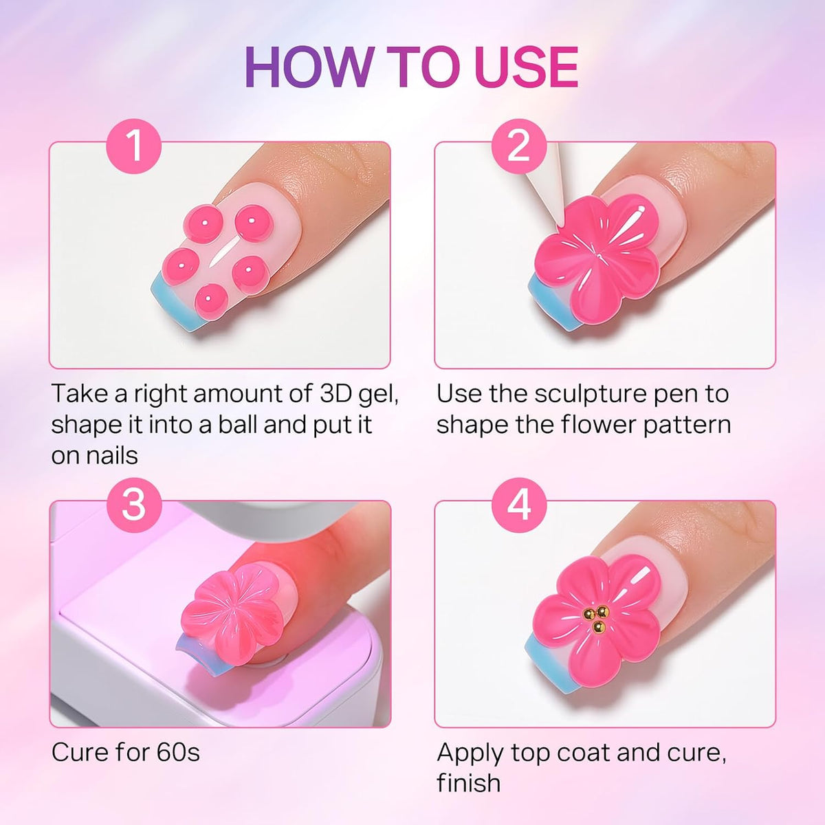 MIZHSE 3D Nail Scupting Gel for Nail Art, 6PCS Neon Colors Non-sticky