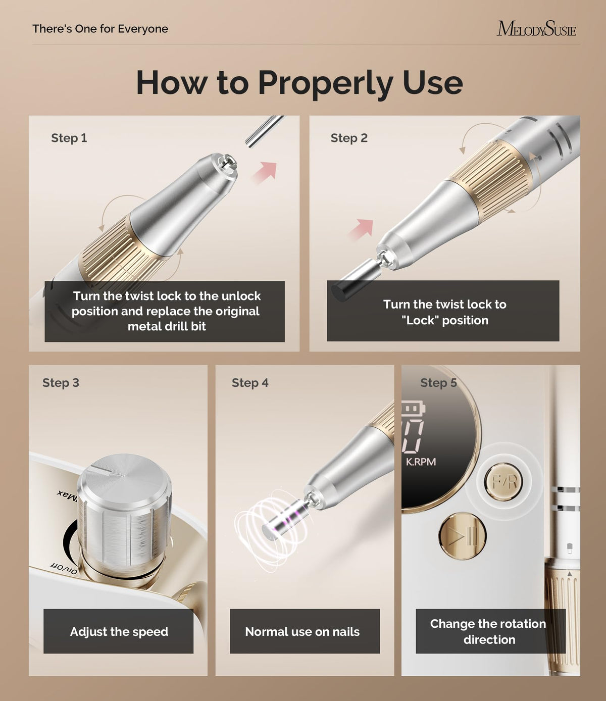 MelodySusie Clip-On SC320F Rechargeable Nail Drill 30,000 RPM for Beginners