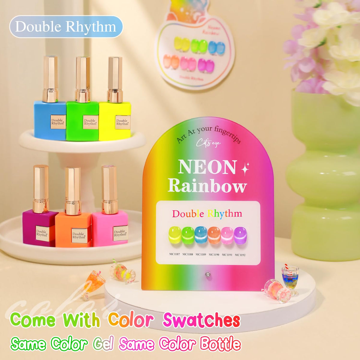 Double Rhythm Cat Eye Gel Nail Polish Set of 6 Same Color Same Bottle 0.5 Oz Shimmer Glitter with Magnet Holographic Magnetic UV Nail Polish Kit (Blush Fuchsia Magenta Purple Violet Lavender -T6-107)