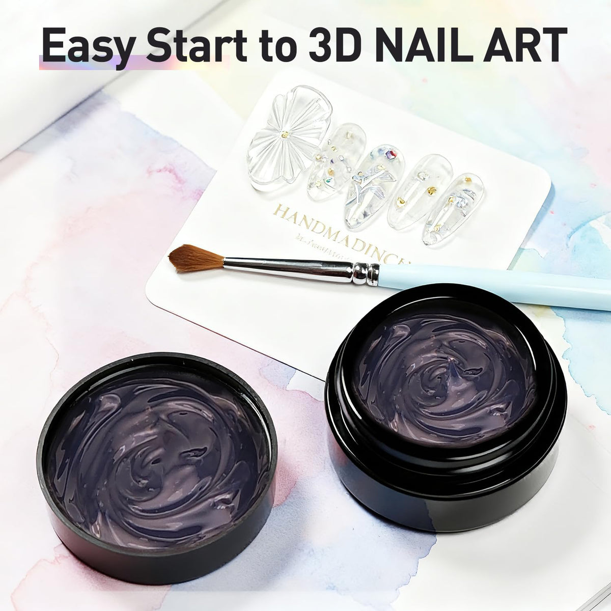 3D Sculpting Gel Kit – 2×20g Nail Art Gels with Dual Pens, Gold & Silver Chrome Powders, Brushes & Rhinestone Tray for DIY Nail Design at Home or Salon