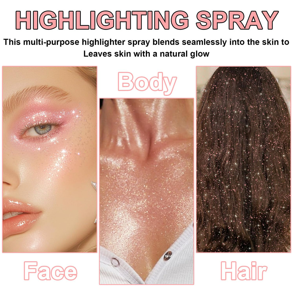 Hair and Body Glitter Spray, Shimmering Powder Sparkle Powder Makeup, Glitter Loose Sparkle Makeup for Body Highlighter,Festival Prom Rave Accessories (Glint-Rainbow)