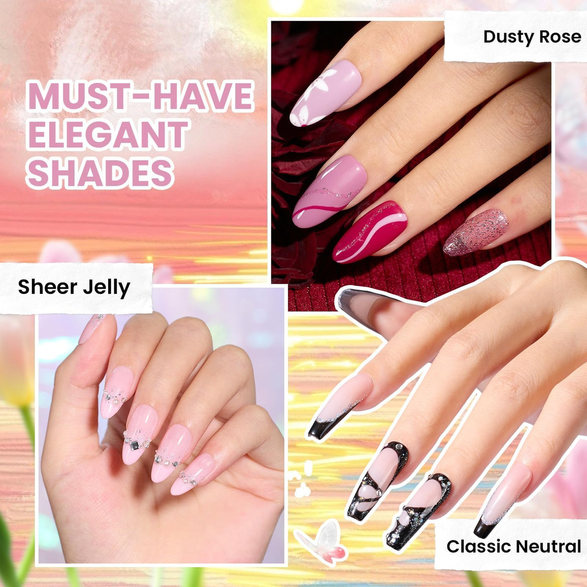 Beetles Gel Nail Polish Set, 63 PCS 55 Colors Gel Polish Kit with Base Coat