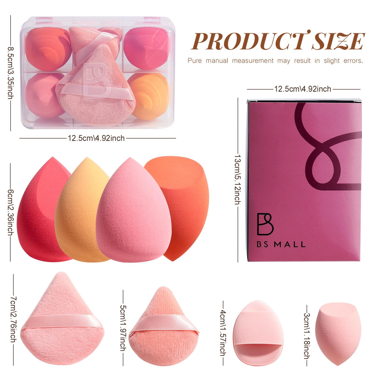 Makeup Sponge Set BS-MALL Triangle Puff 14PCS Non-Latex Beauty Blender Sponges with Travel Case, Soft Makeup Puff for Foundation, Concealer, Cream & Powder, Face & Eye Blending for Sensitive Skin