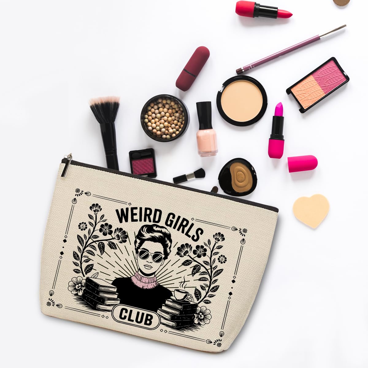 ZHAMEN Vintage Makeup Bag Weird Girls Cosmetic Bag for Women