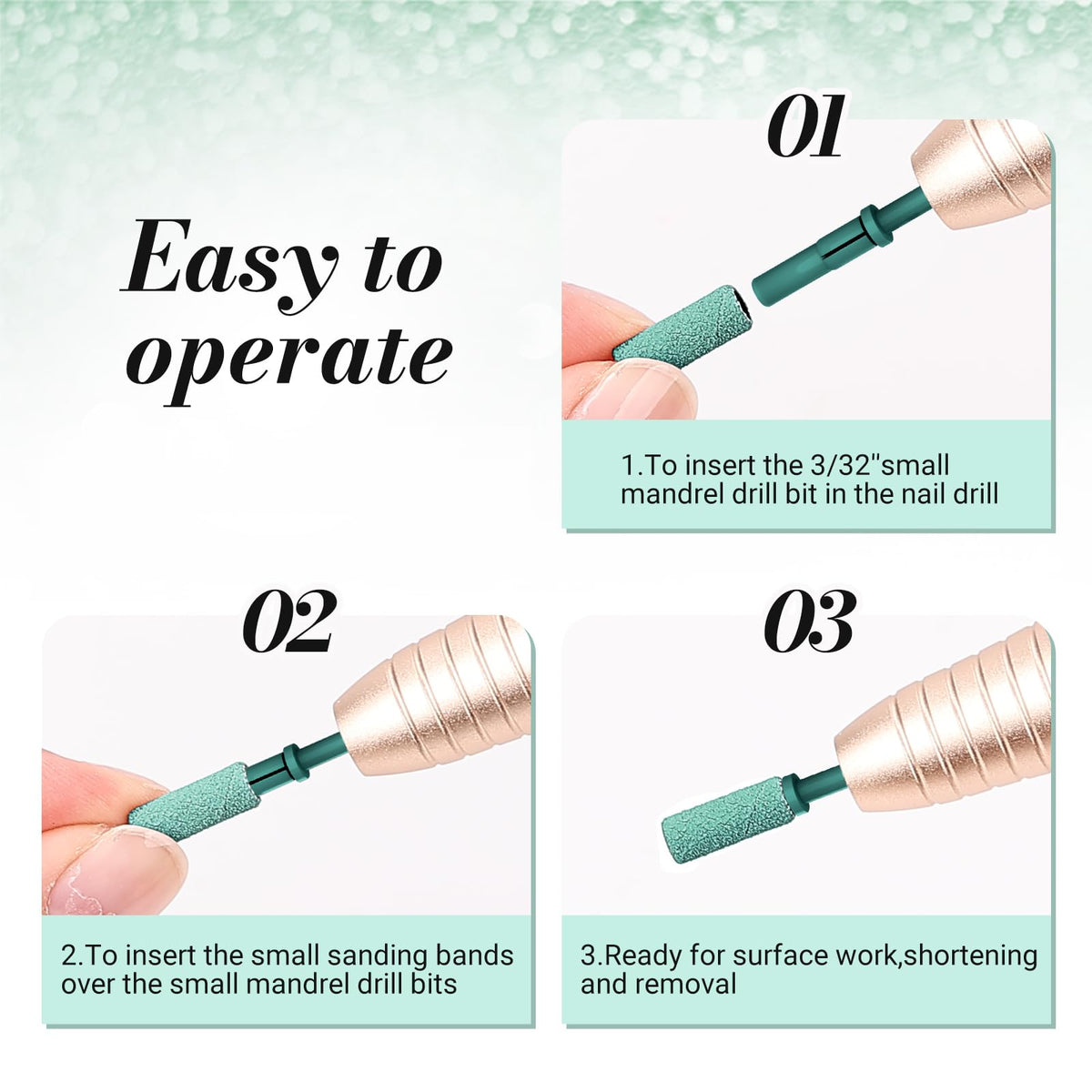 MelodySusie 120 Pcs Nail Drill Bits Small Sanding Bands for 3.1mm Mandrel Bit, 180 Fine Grit Nail File for Acrylic Nails Gel Manicures and Pedicure, Pink (Only Sanding Bands)