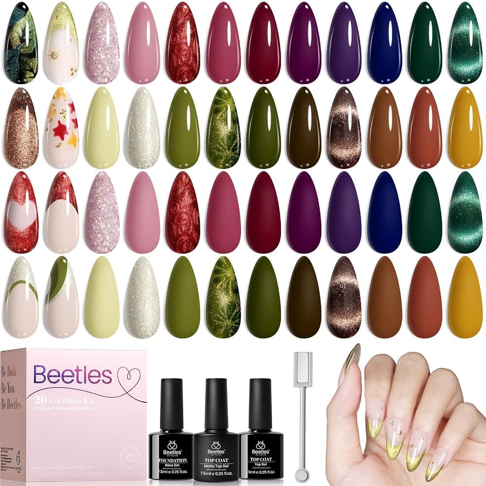 Beetles Fall Gel Nail Polish Set, 20 Colors Orange Yellow Brown
