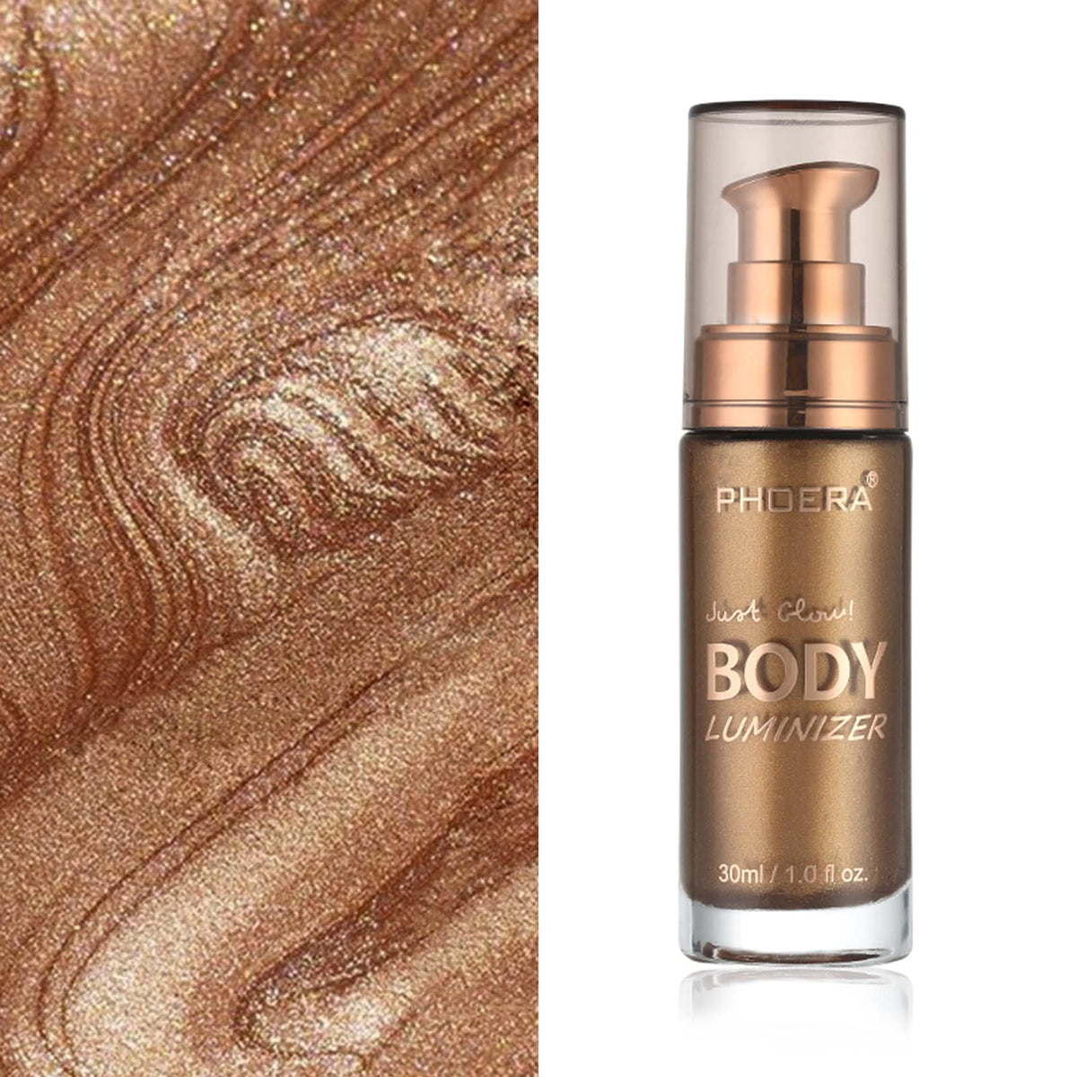 Body Shimmer Oil, Rose Gold Natural Glow Luminizer, Brush Include, 1oz