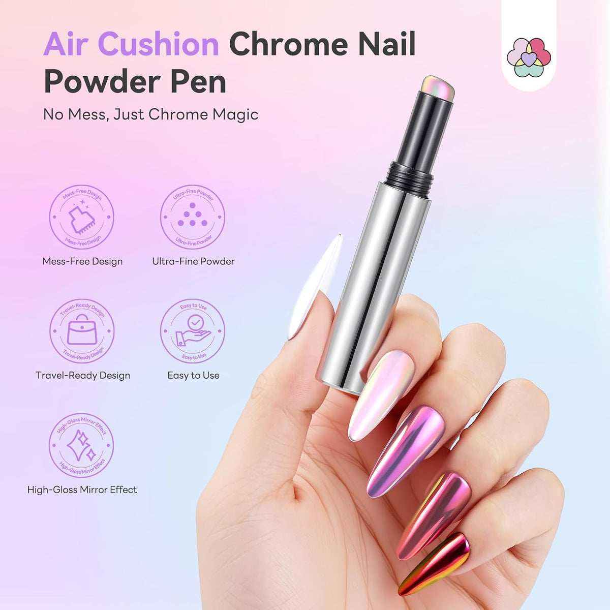 SAVILAND Air Cushion Chrome Nail Powder Pen for Beginners, Mermaid
