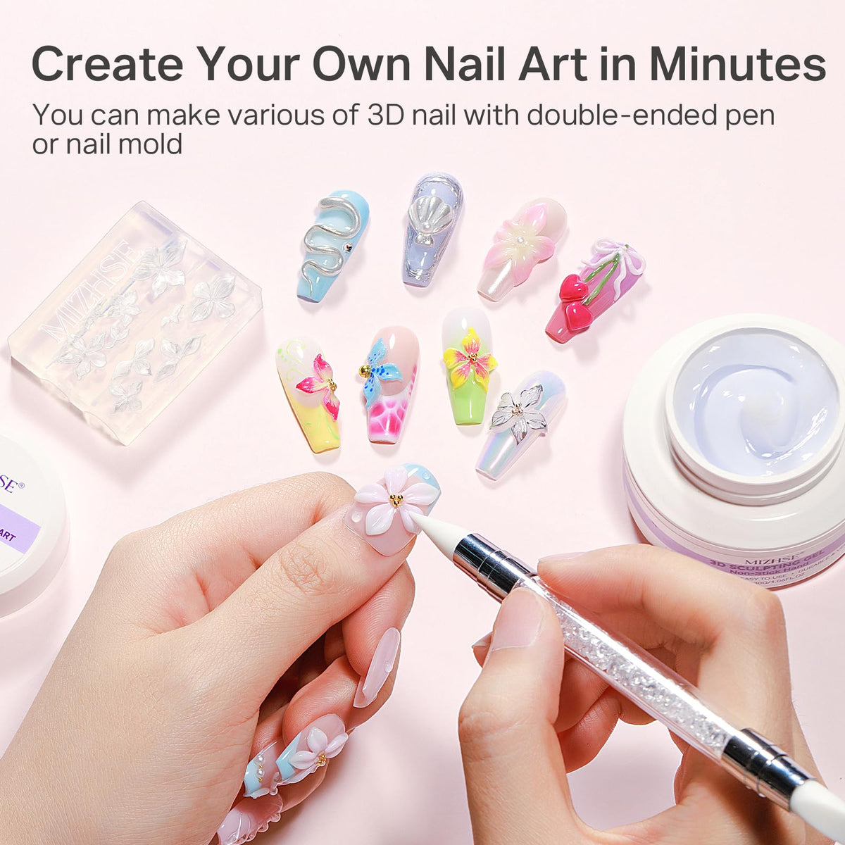 MIZHSE 3D Nail Scupting Gel for Nail Art, 6PCS Neon Colors Non-sticky