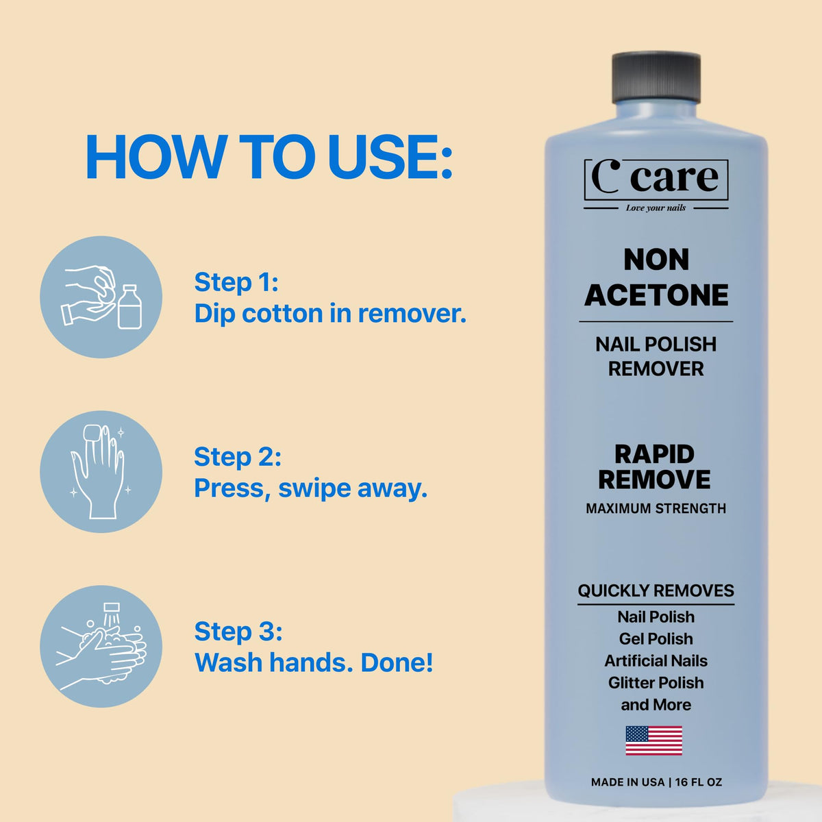 100% Pure Acetone Nail Polish Remover | Professional Quality | Easy To Use | Rapidly Removes Natural, Gel, Acrylic, shellac, and Glitter Nails | 8 Fl oz