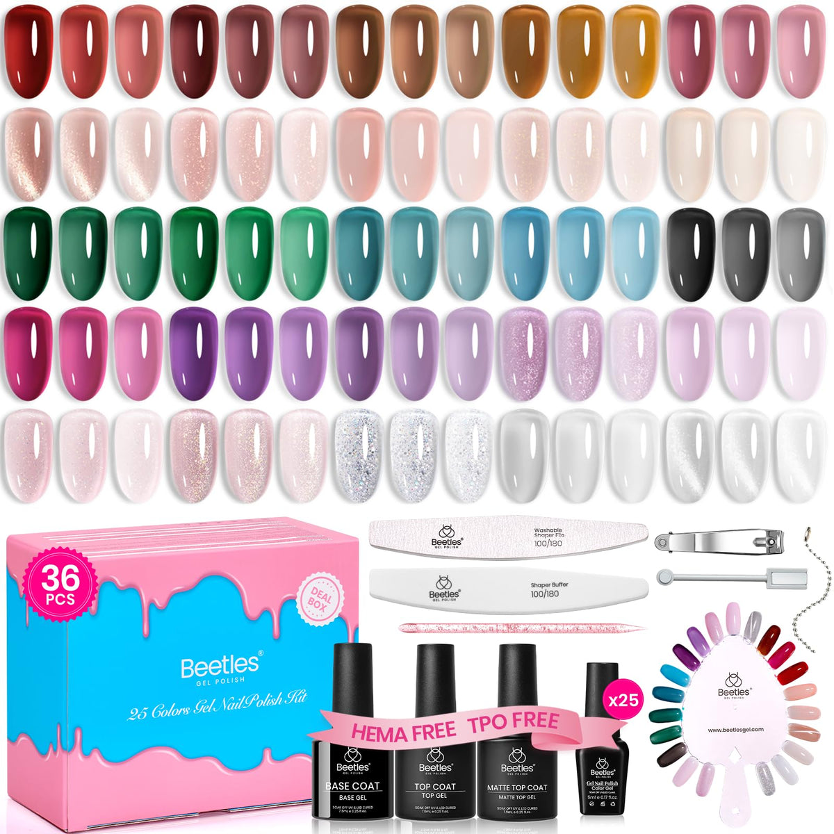 Beetles Cat Eye Gel Nail Polish Set, 36 Colors Magnetic Fall Gel Polish Kit