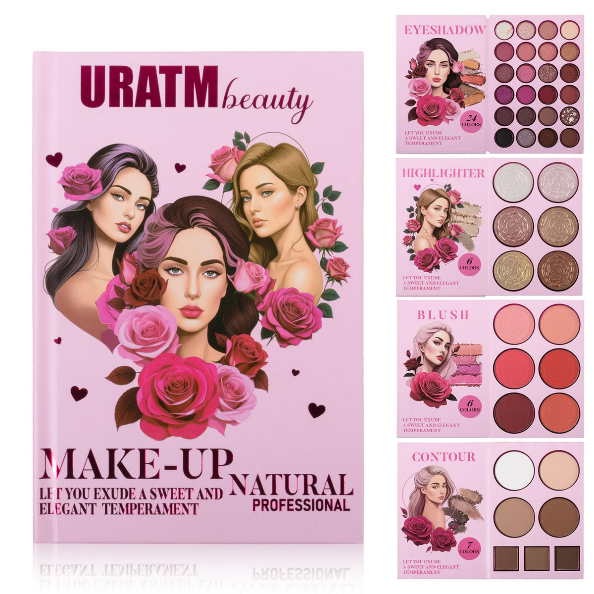 RoseFlower Make Up Set, Eyeshadow Blush Highlighter Contour Kit