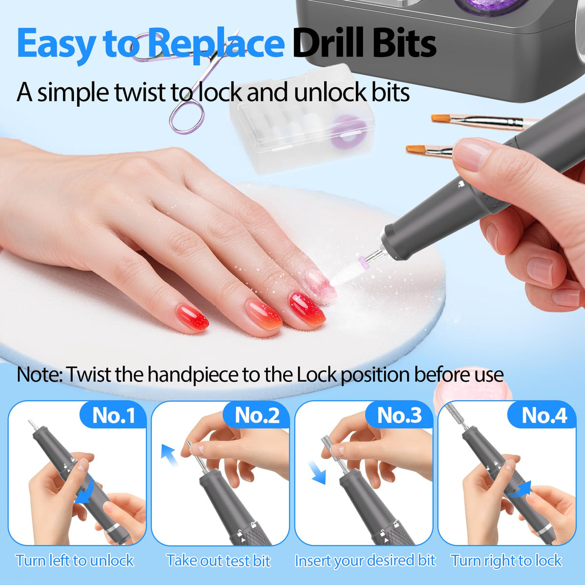 45000RPM Professional Corded Nail Drill E-File Kit for Salon Home