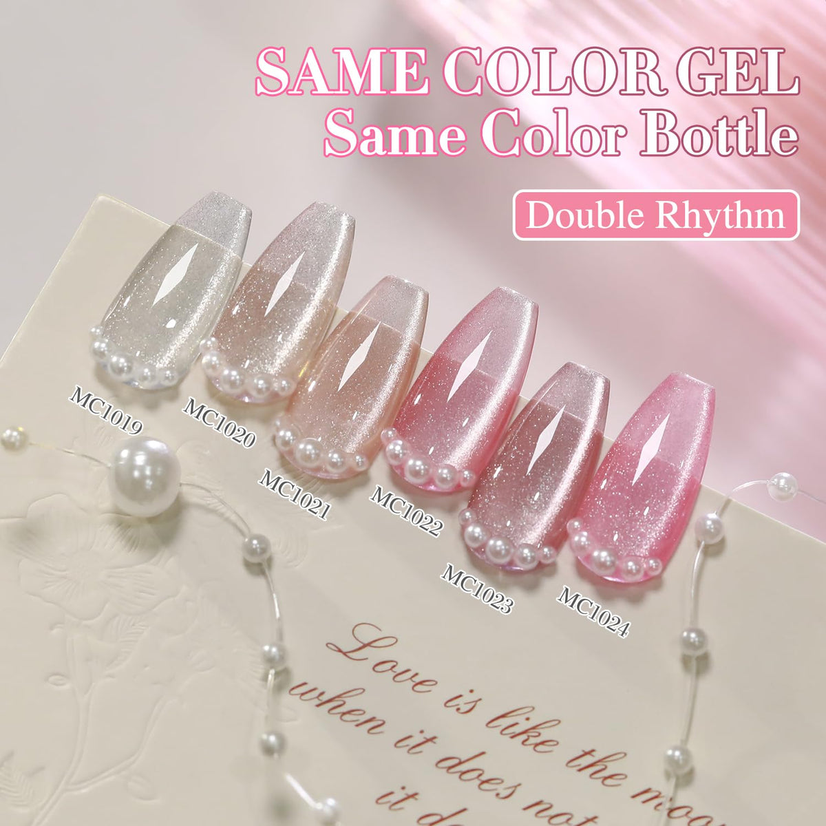 Double Rhythm Cat Eye Gel Nail Polish Set of 6 Same Color Same Bottle 0.5 Oz Shimmer Glitter with Magnet Holographic Magnetic UV Nail Polish Kit (Blush Fuchsia Magenta Purple Violet Lavender -T6-107)