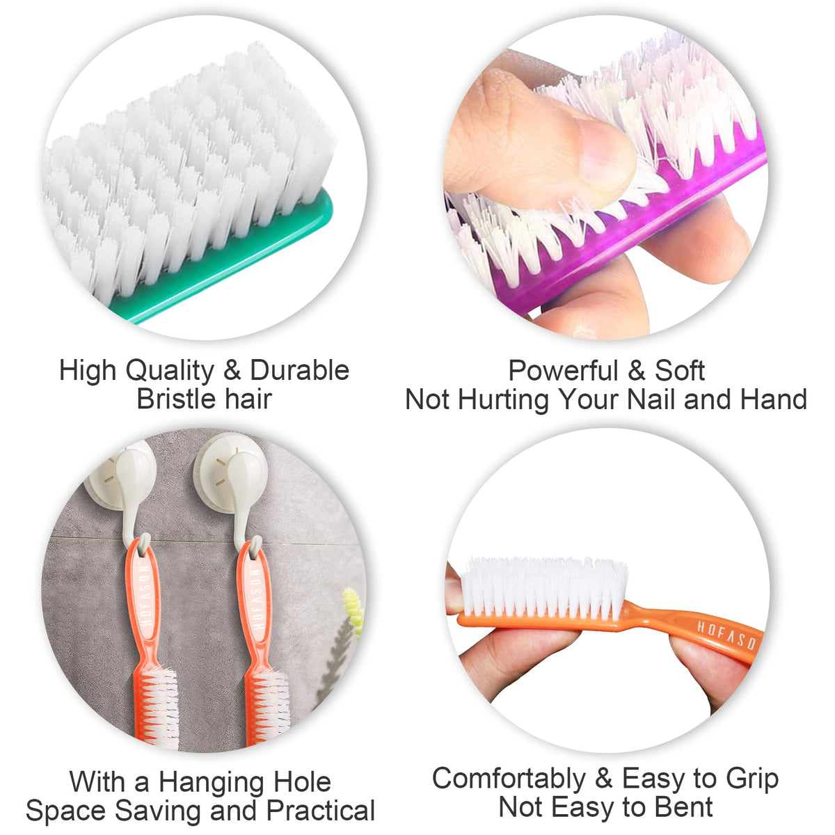 HOFASON 6 Pack Nail Brush for Cleaning Fingernails, Nail Brush Handle Grip Brush for Nail and Toenail Foot, Nail Dust Brush Manicure Pedicure Tools Scrubbing Brush Women Men Home Salon (Macaron)