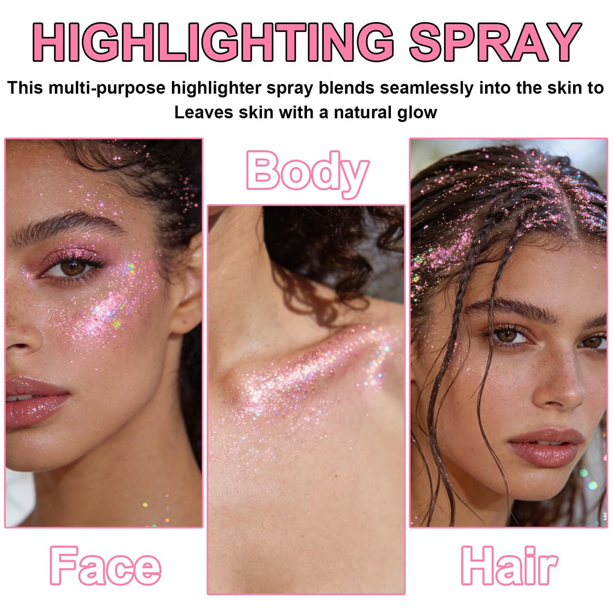 Hair and Body Glitter Spray, Shimmering Powder Sparkle Powder Makeup, Glitter Loose Sparkle Makeup for Body Highlighter,Festival Prom Rave Accessories (Glint-Rainbow)