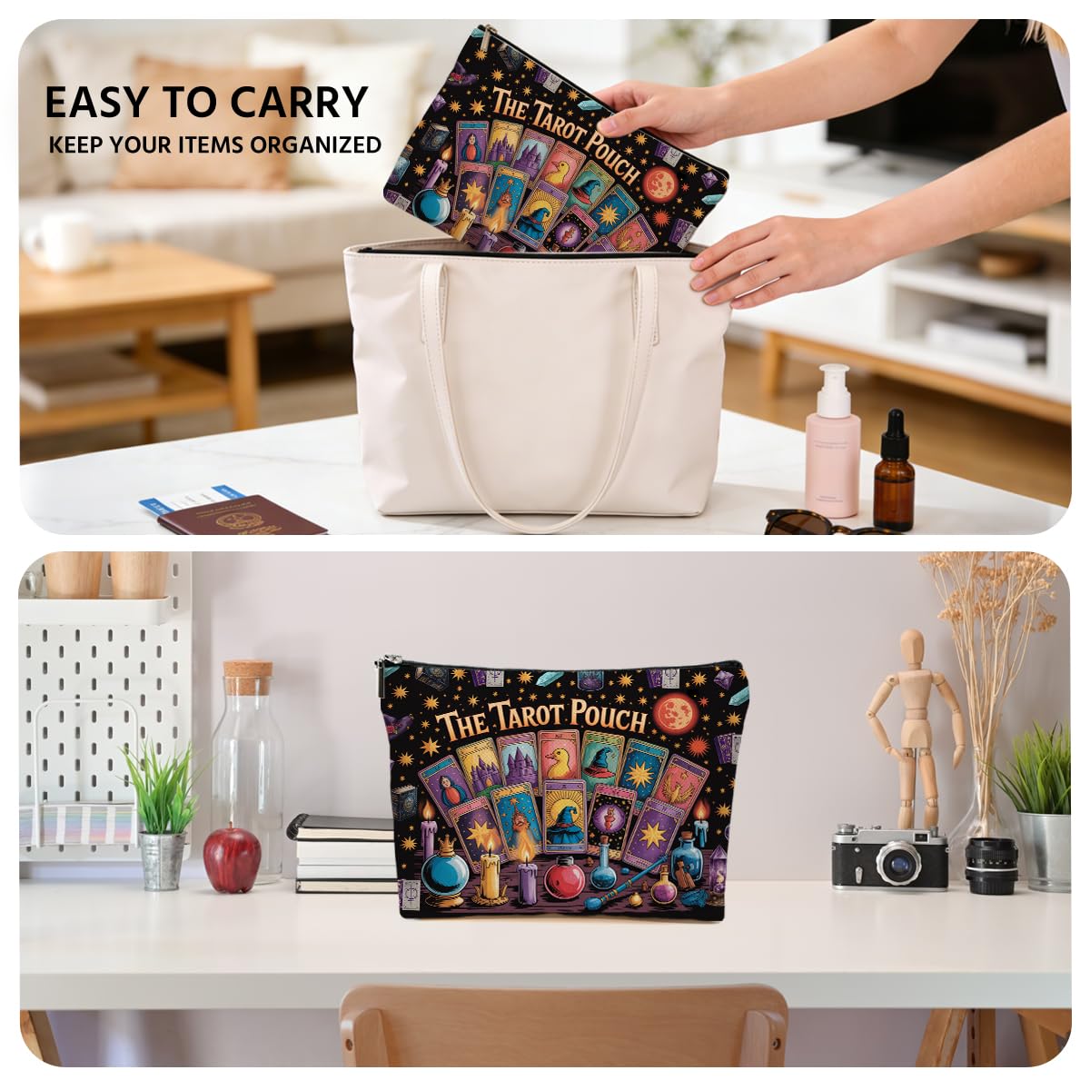 JIUWEIHU Goth Cat Makeup Bag, Funny Cat Cosmetic Bags Travel Organizer Bag