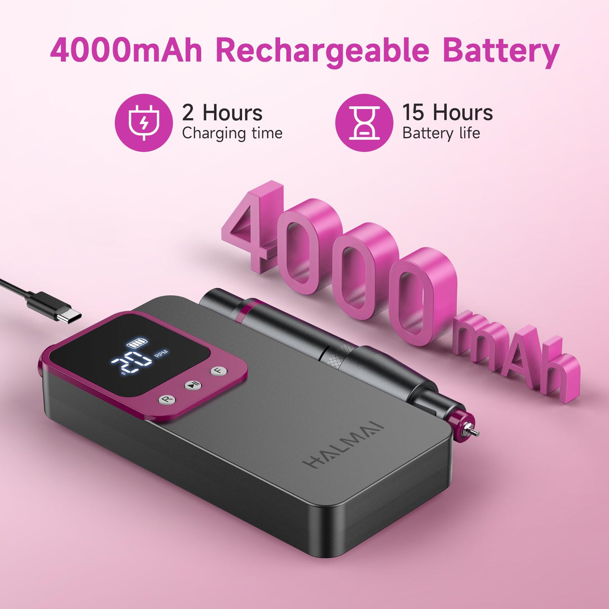 Electric Nail Drill Professional, Portable Nail File for Acrylic Gel Nails, Cordless Rechargeable Ultra Power Nail Drill Kit 40000RPM, Salon-Grade Efile Nail Machine (Dark Grey)